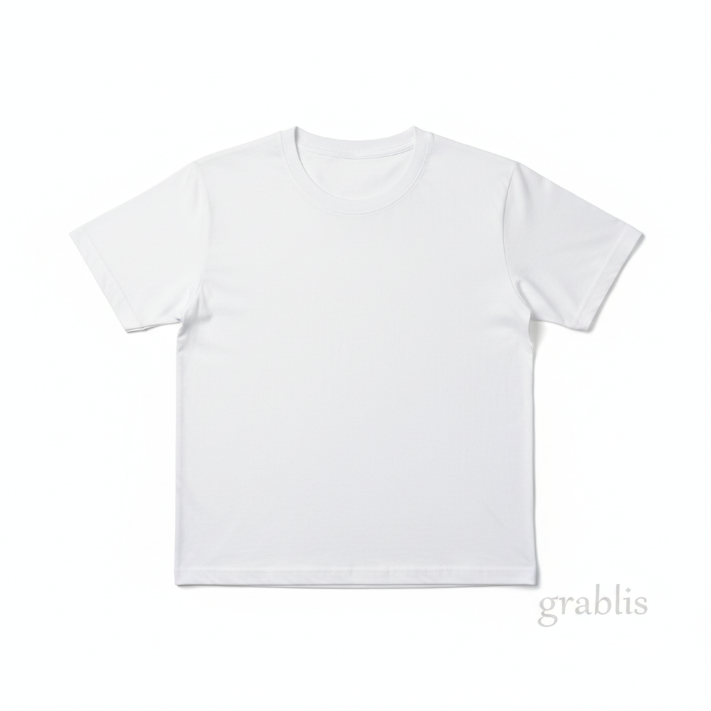 Plain white t-shirt on a light beige background