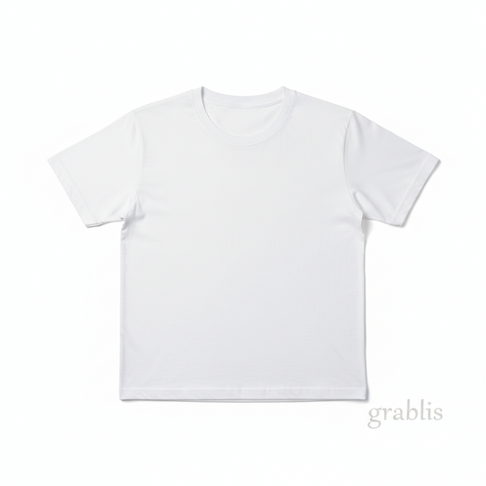 Plain white t-shirt on a light beige background